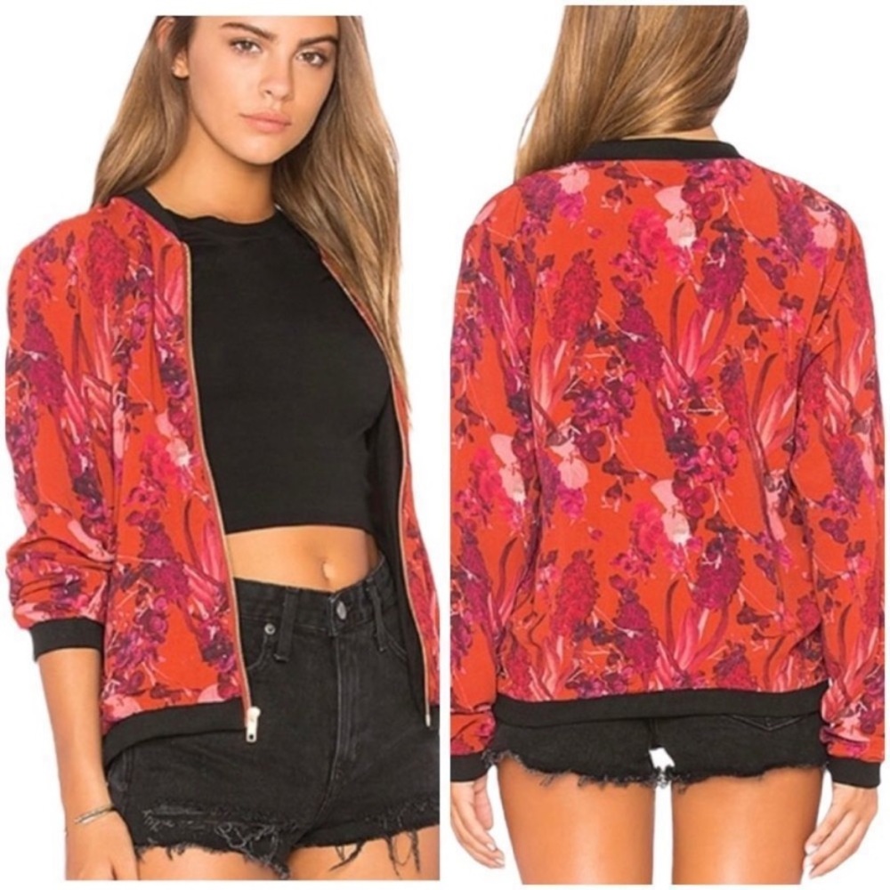 Beach Riot Babe Bomber Jacket Red Floral size Small